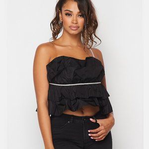 Rhinestone Belt Ruffle Crop Top